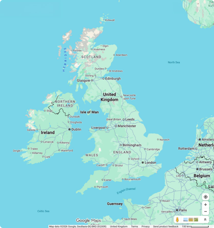 Map of the UK showing Tranquil Parks locations