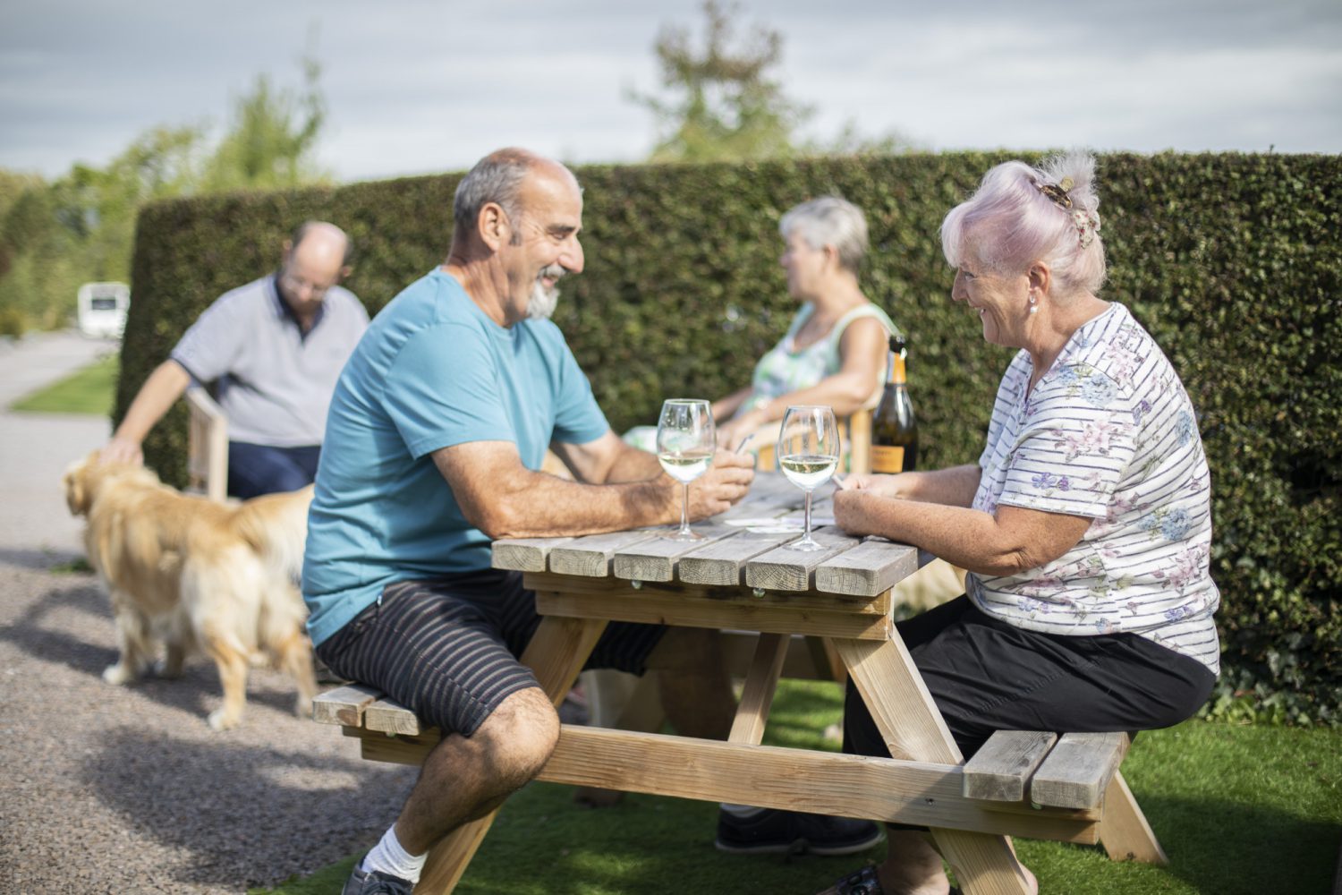 Adults enjoying an adults-only caravan holiday at a Tranquil Parks site